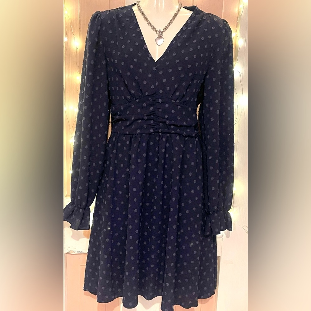 SHEIN Elegant Navy Blue Polka Dot Dress size small